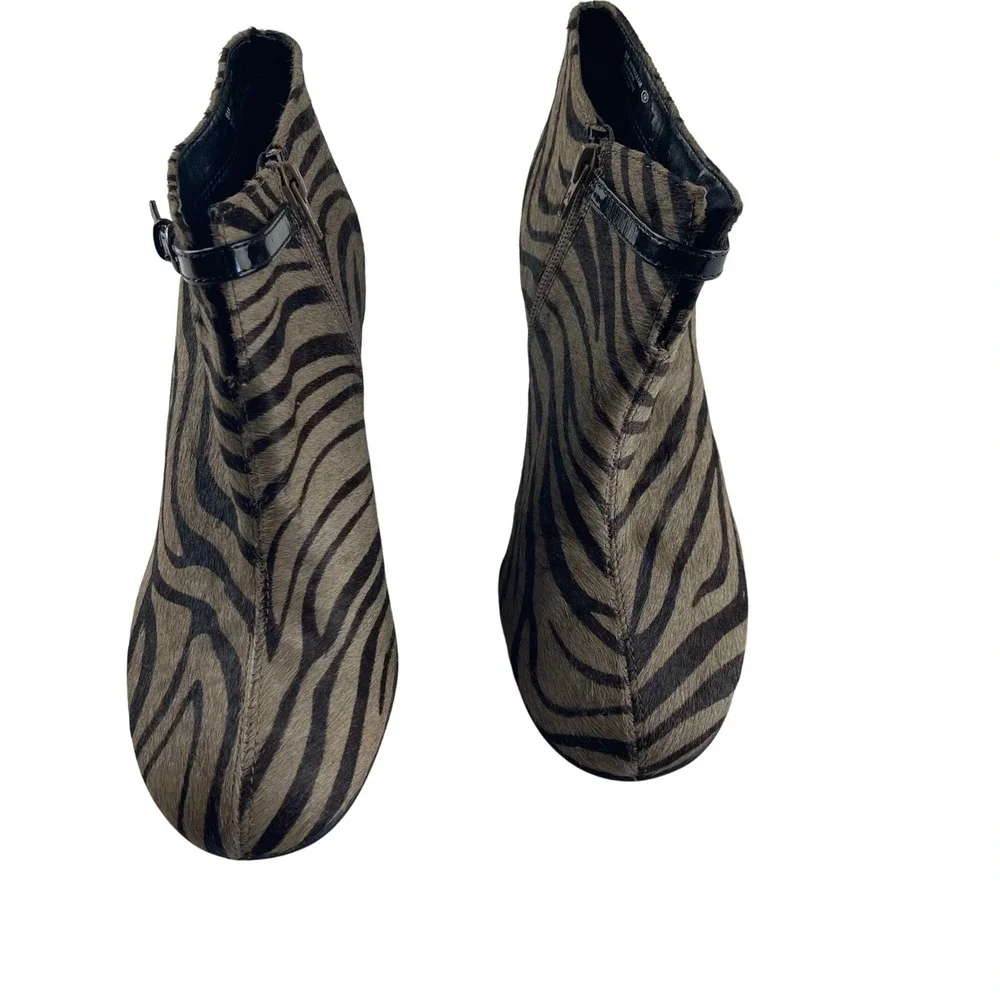 Aerosoles Patrole Car Zebra Print Calf Hair‎ Ankle Boots Womens 9M Brown Black